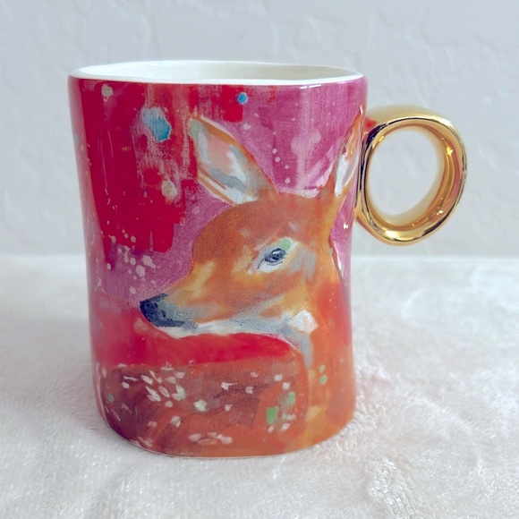 Anthropologie Lauren C. Walcott Deer Fawn gold handle mug. - Picture 1 of 5